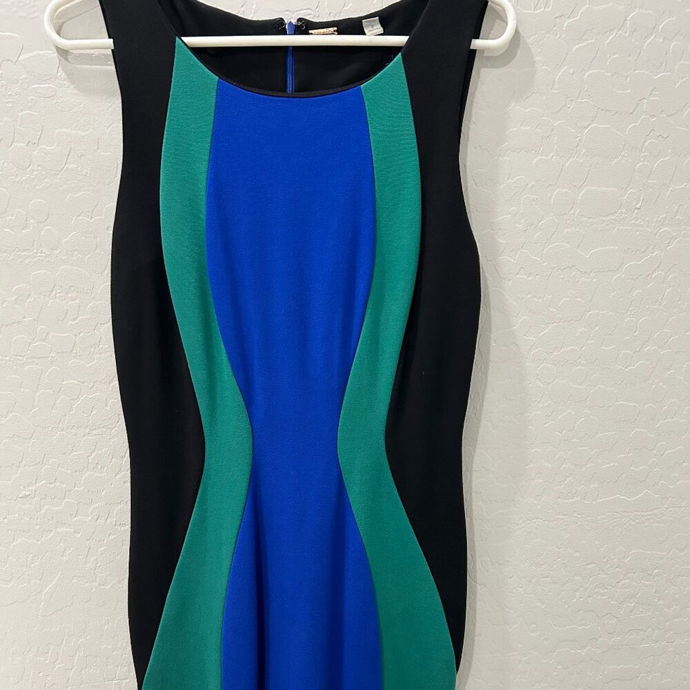 Tahari Women's Sheath Colorblock Dress (Size 8) Green, Black & Blue